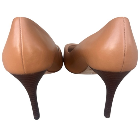 Ann Taylor camel brown buttery leather peep toe heels shoes size 9.5 - Picture 4 of 10